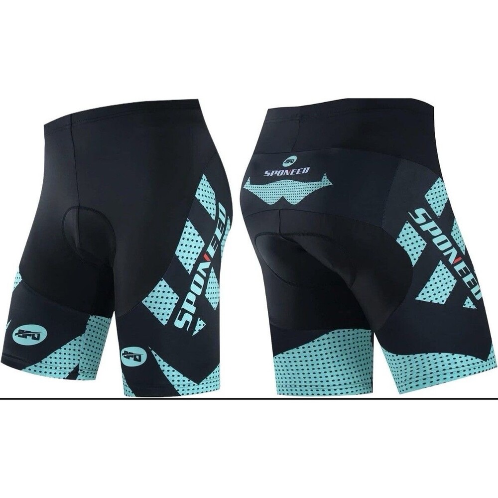 Sponeed Padded Cycling Shorts Black Aqua Blue Compression Bike Riding Mens S